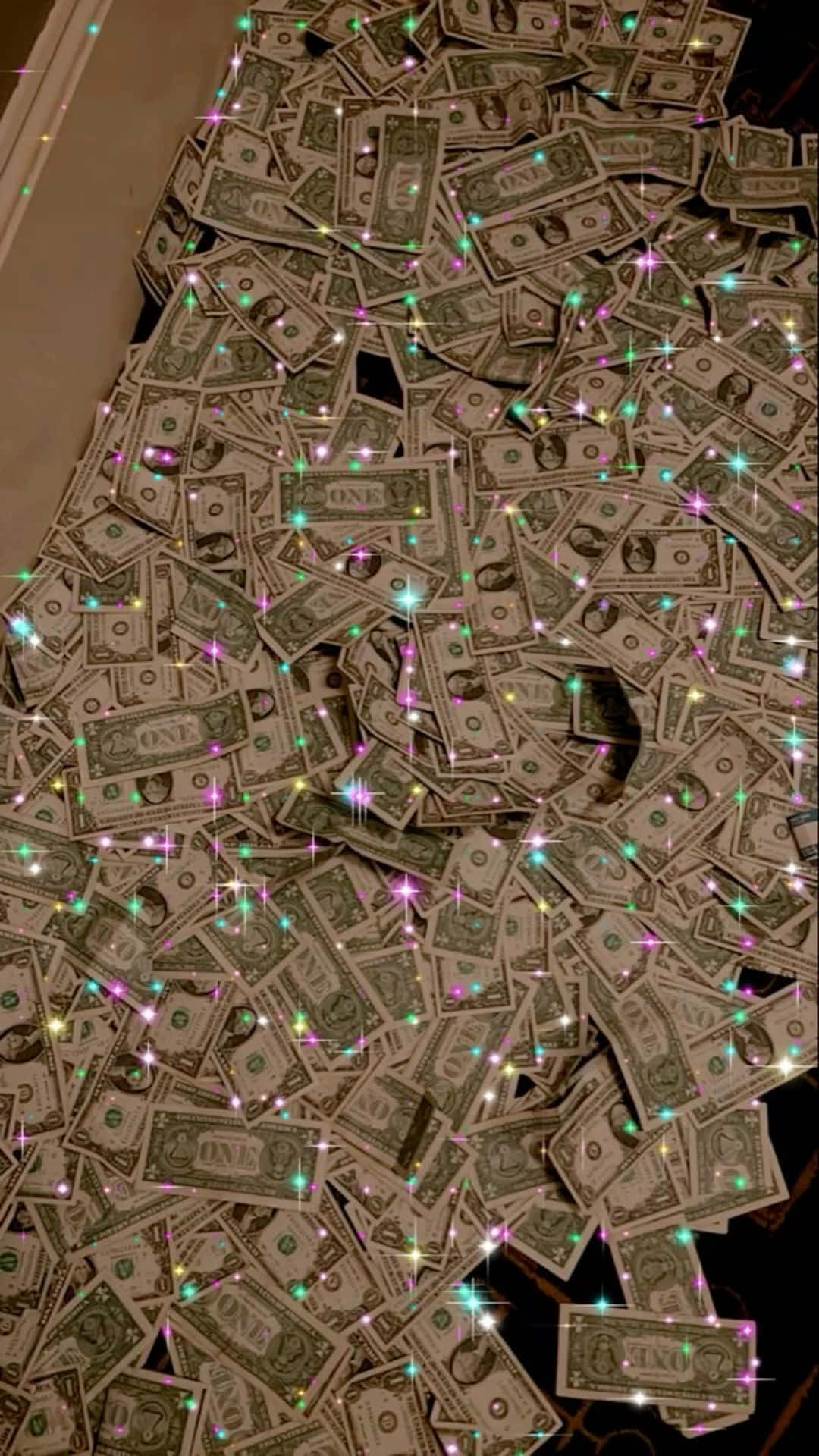 sparkling dollar pile, one dollar bills, dark surface, Full HD Phone Wallpaper