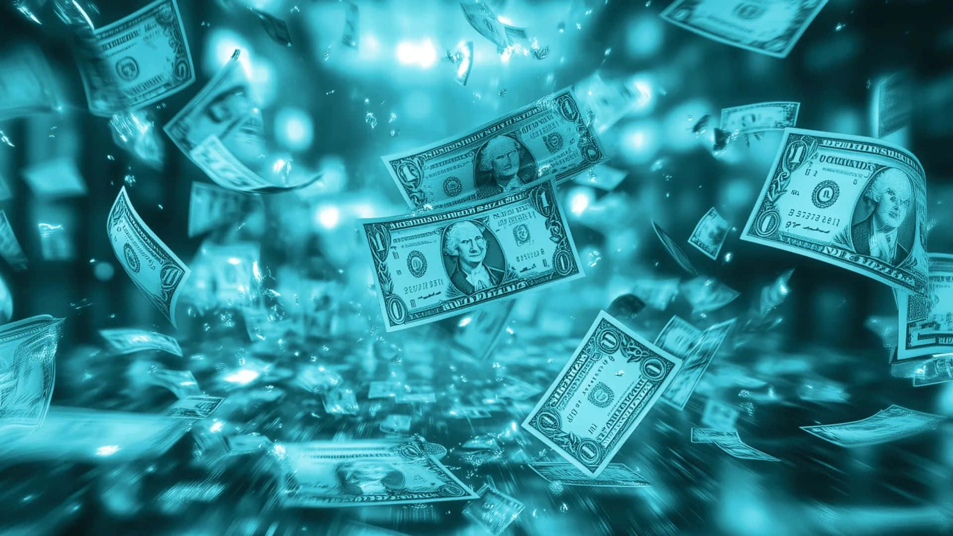 blue money aesthetic, dollar bills, glowing teal digital vortex, Full HD Desktop Wallpaper