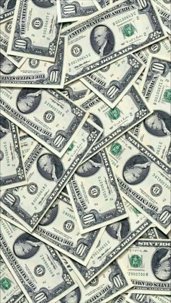 ten-dollar US bills, white background, pile of money, SD Phone Wallpaper