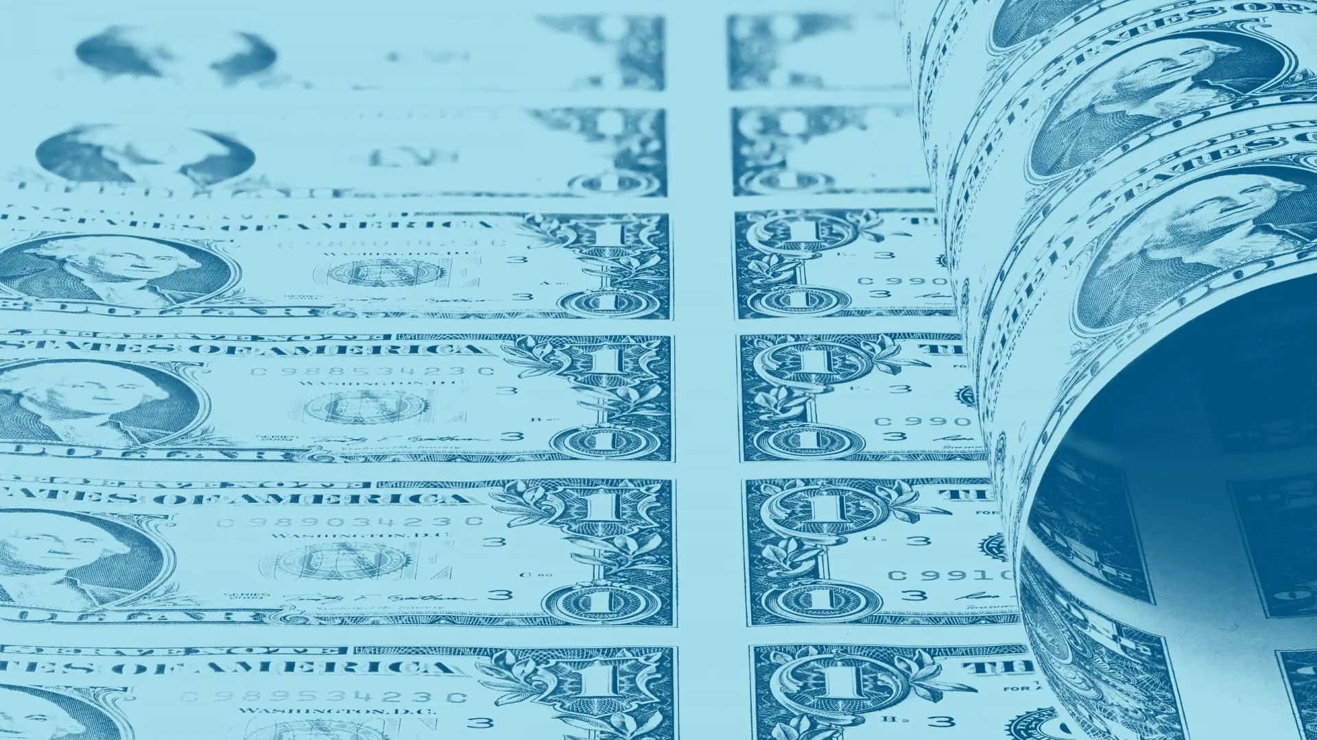 blue tinted, printed one dollar bills, fanned out, Full HD Desktop Wallpaper