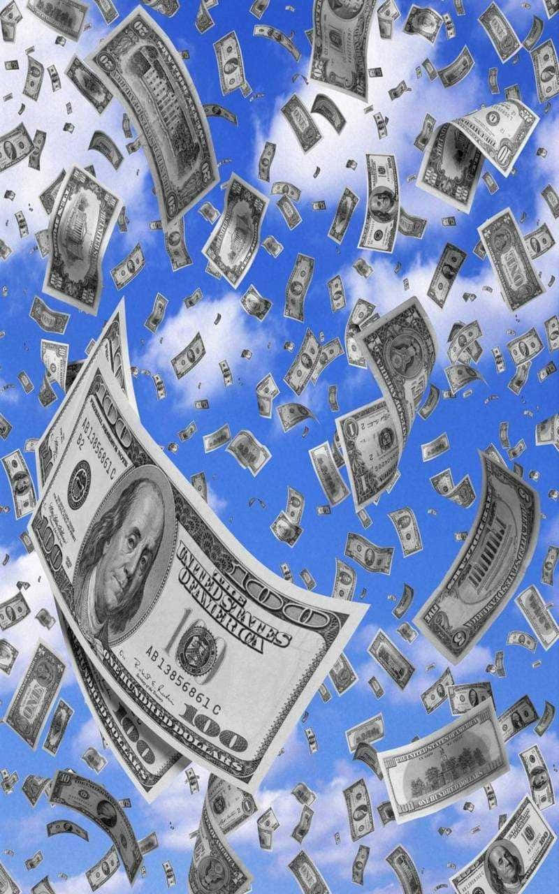 Hundred dollar bills, bright blue sky, fluffy white clouds, HD Phone Wallpaper