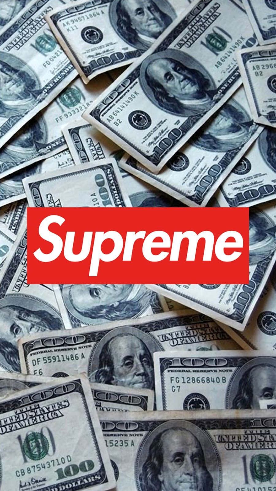 Money Bag, 100 dollar bills, red Supreme logo, HD Phone Wallpaper