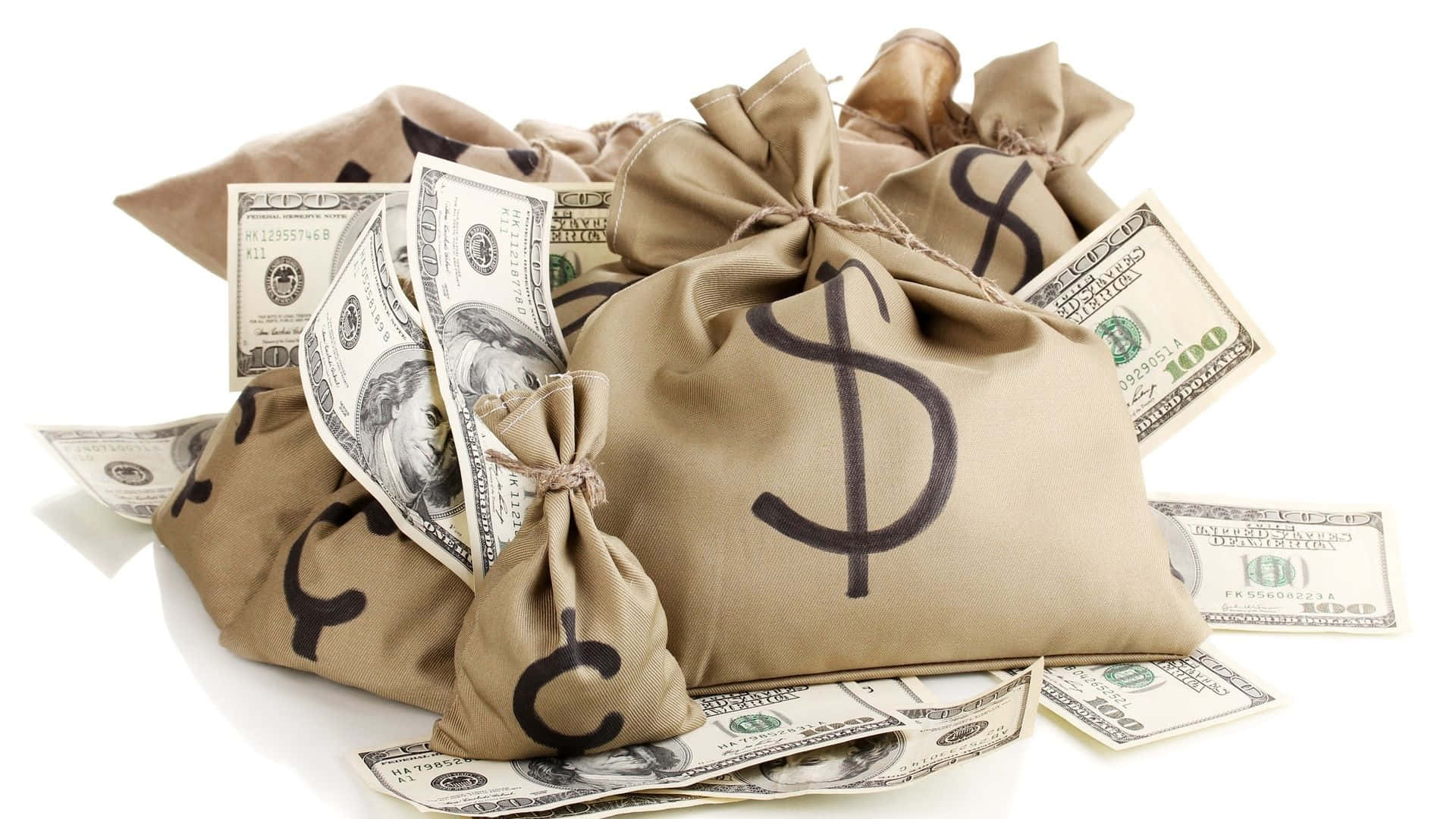 Money Bag, beige, dollar signs, Full HD Desktop Wallpaper