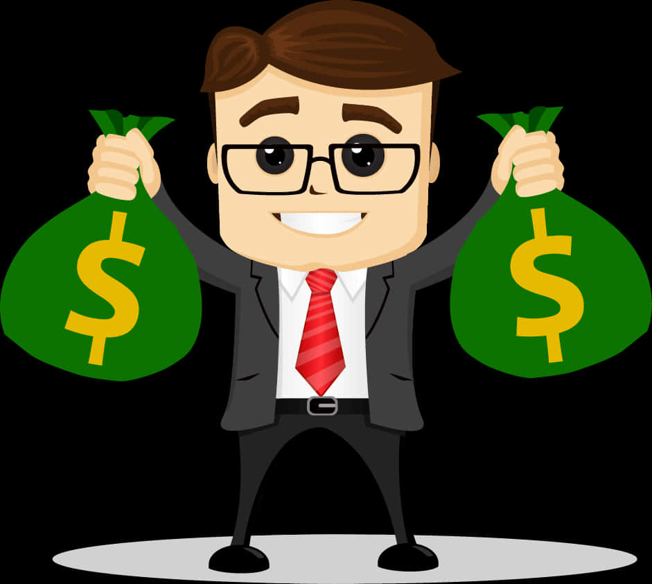 successful businessman, green money bags, dollar signs, SD Desktop Wallpaper