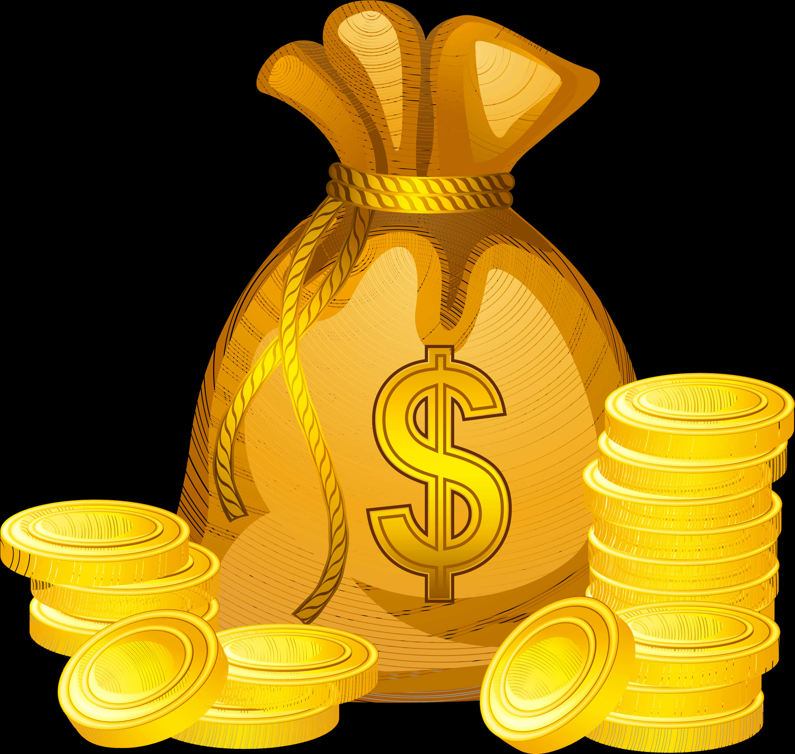 golden money bag, rope, gold coins, 2K Desktop Wallpaper