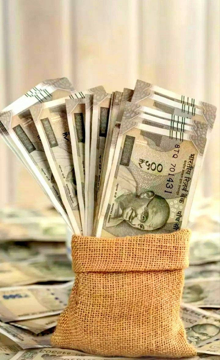 Indian rupee notes, burlap sack, soft blurred background, SD Phone Wallpaper