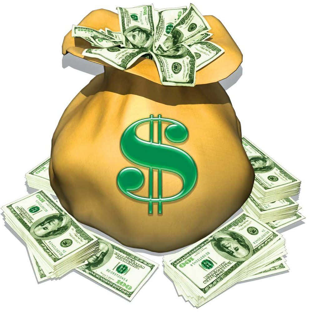 Money Bag, golden money bag, hundred-dollar bills, SD Desktop Wallpaper