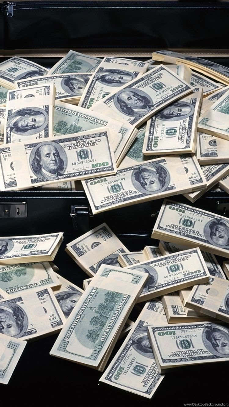 Money Bag, black suitcase, one hundred dollar bills, HD Phone Wallpaper