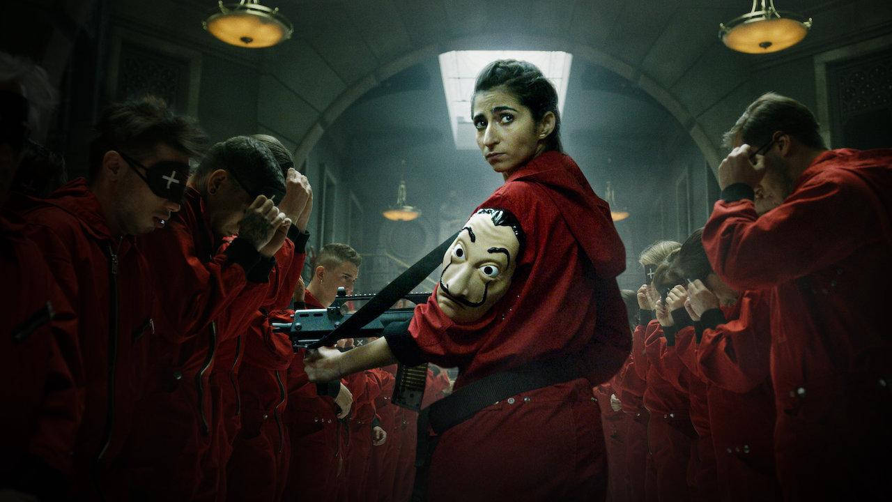 Money Heist Mask, red jumpsuit, blindfold, HD Desktop Wallpaper
