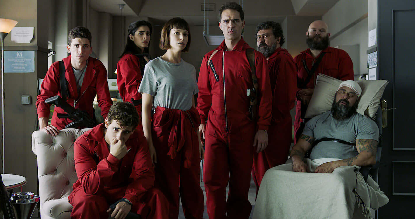 Money Heist, red jumpsuits, bearded man, HD Desktop Wallpaper