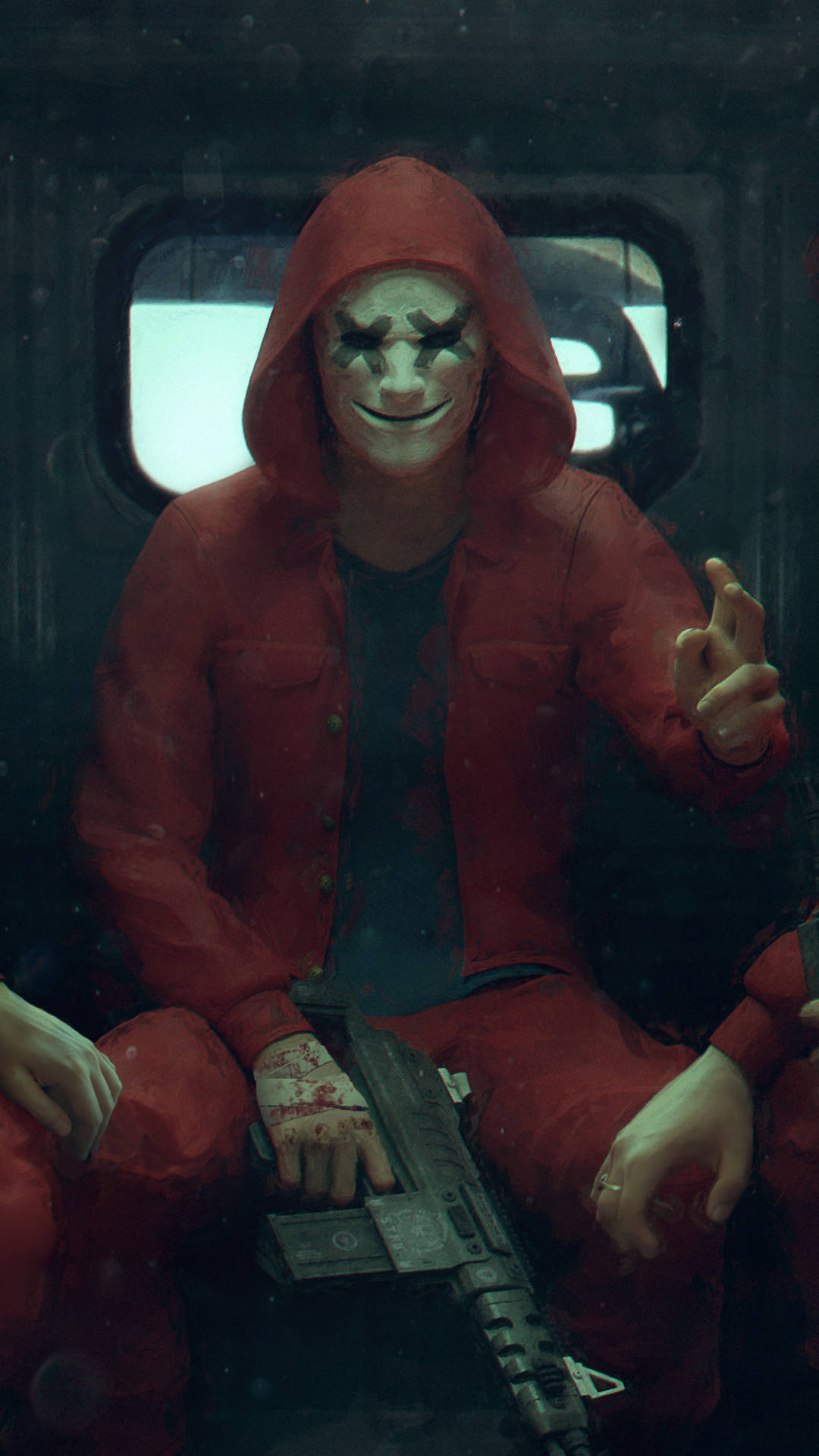 Money Heist, red hoodie, rifle, Full HD Phone Wallpaper