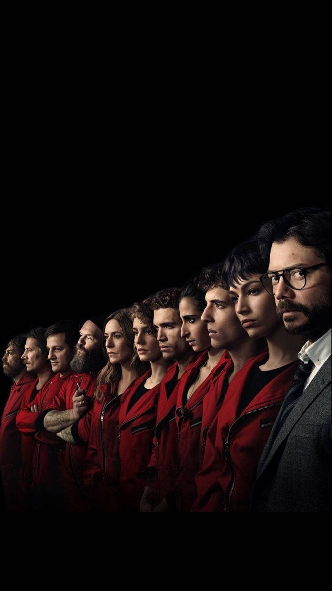 Money Heist, red jumpsuits, black background, SD Phone Wallpaper