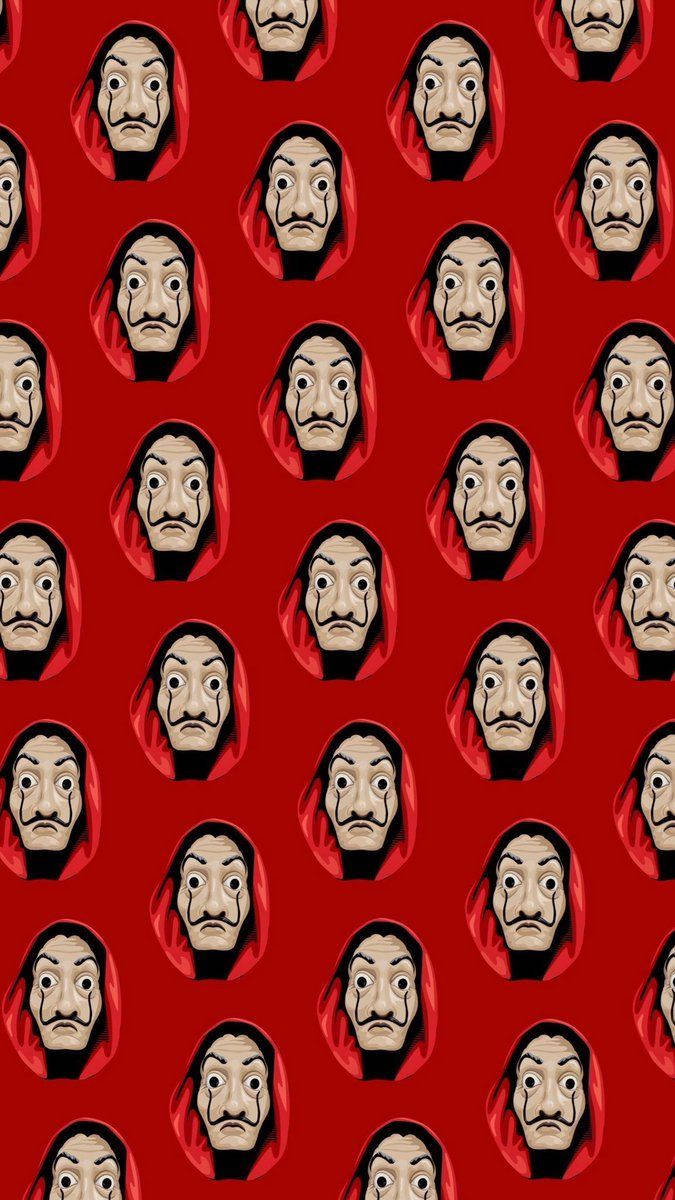 Money Heist, red mask, repeating pattern, SD Phone Wallpaper
