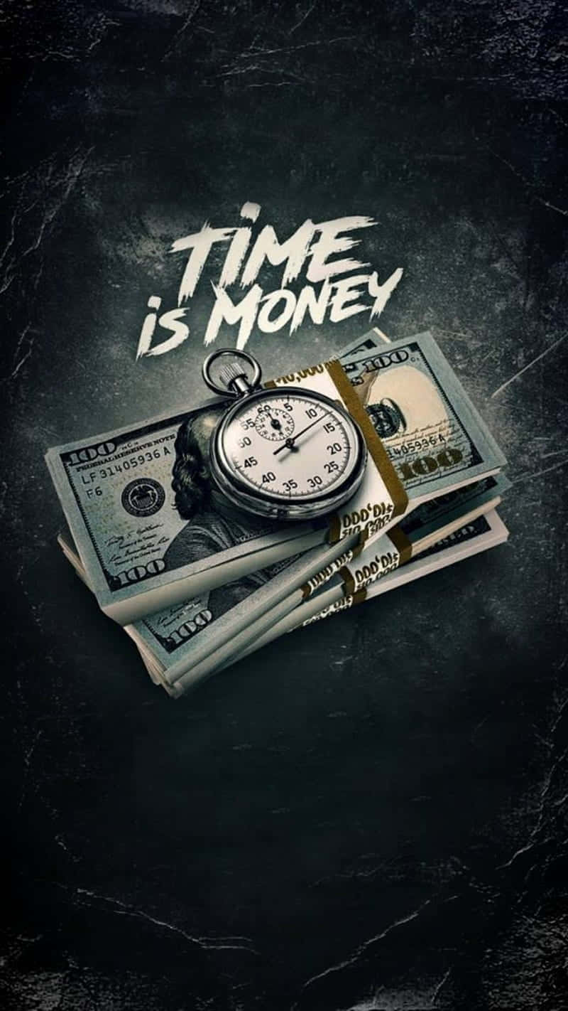 time is money, pocket watch, hundred-dollar bills, HD Phone Wallpaper