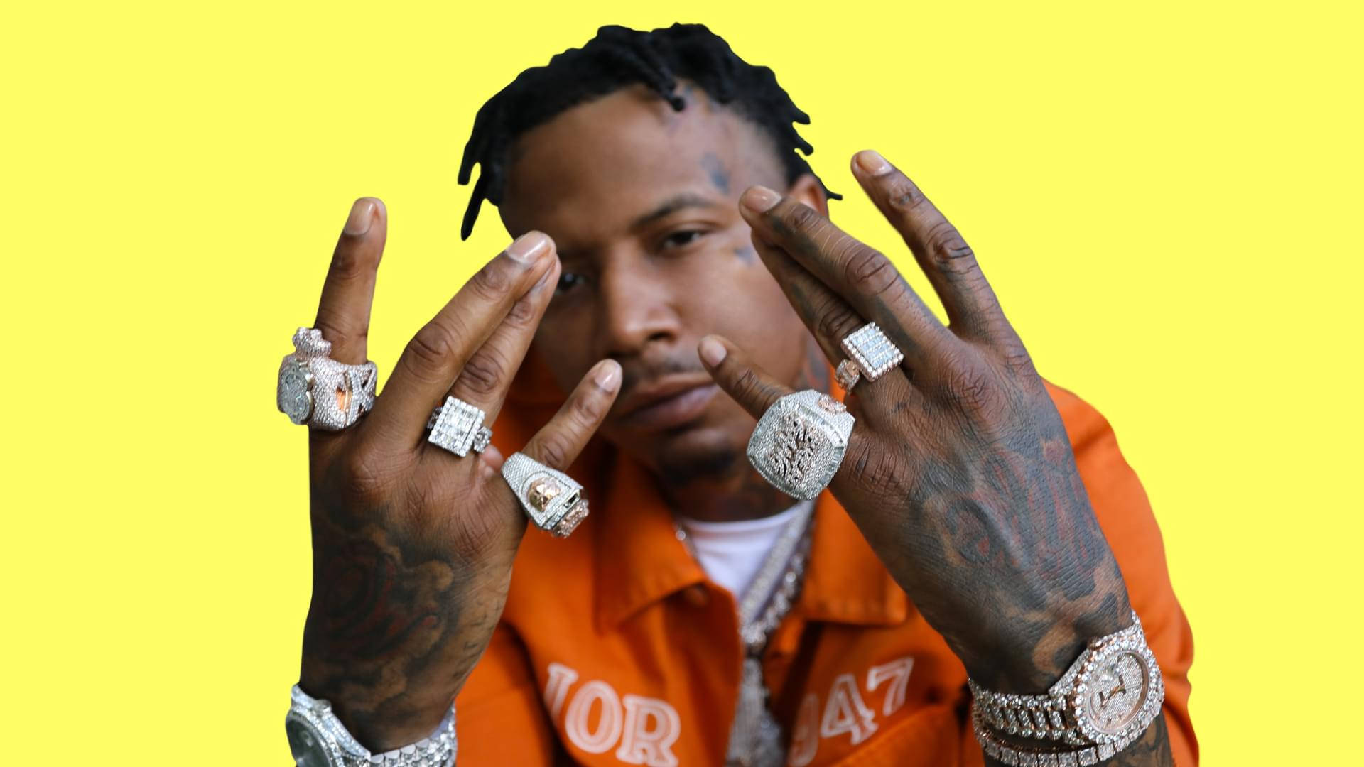 Moneybagg Yo, dreadlocks, tattoos, Full HD Desktop Wallpaper