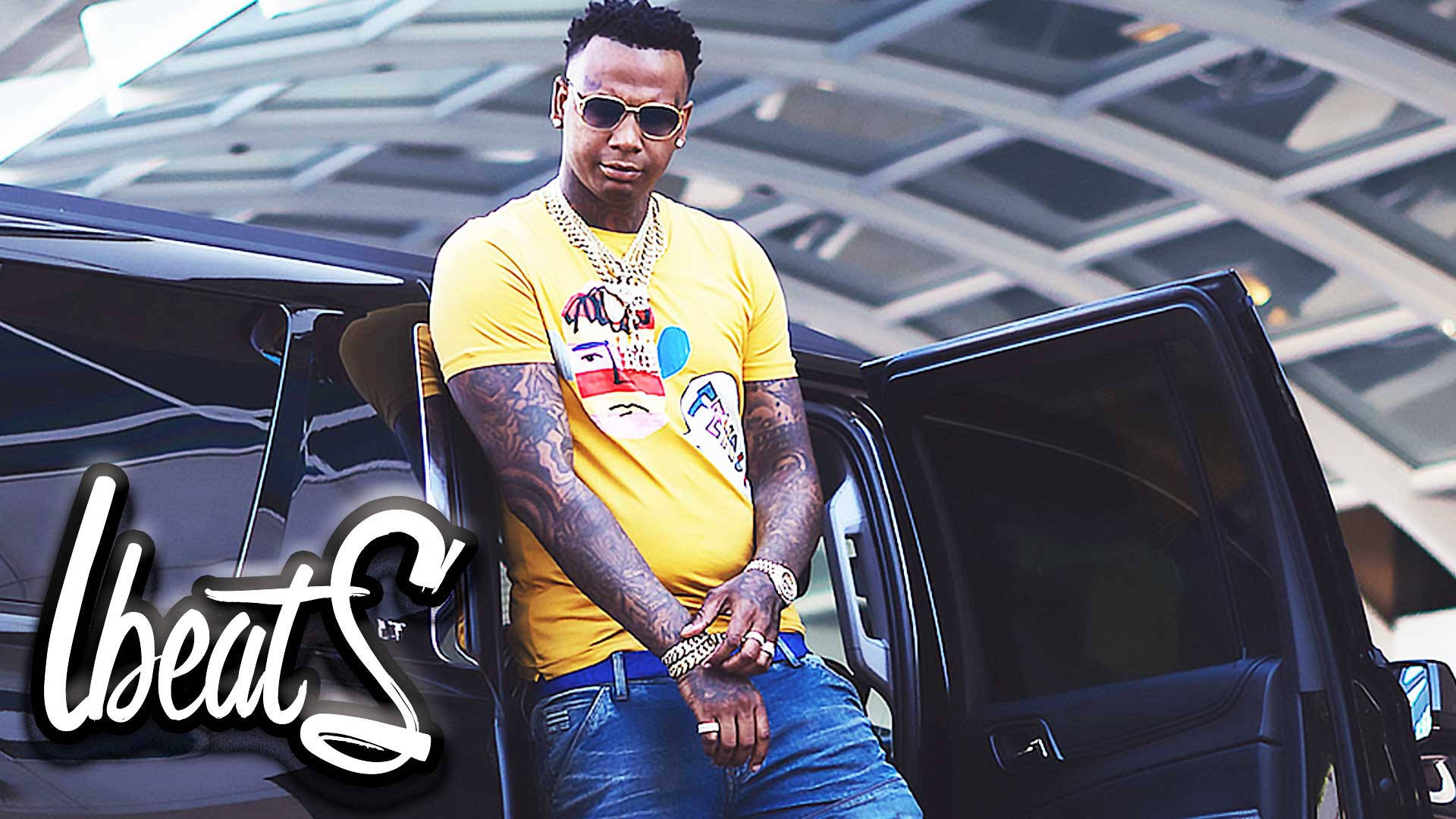 Moneybagg Yo, black luxury SUV, tattoos, Full HD Desktop Wallpaper