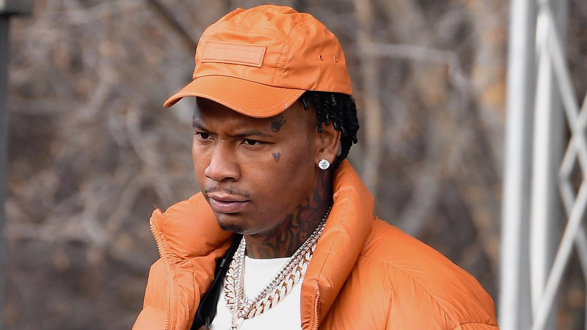 Moneybagg Yo, orange cap, matching puffer jacket, Full HD Desktop Wallpaper