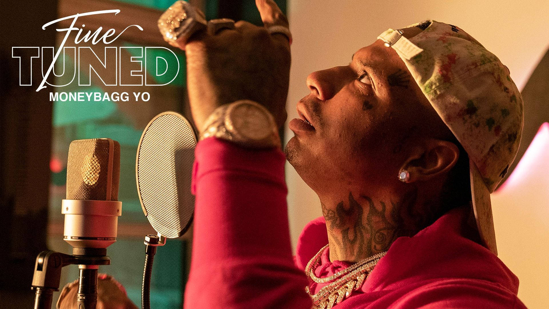 Moneybagg Yo, pink hoodie, floral cap, Full HD Desktop Wallpaper