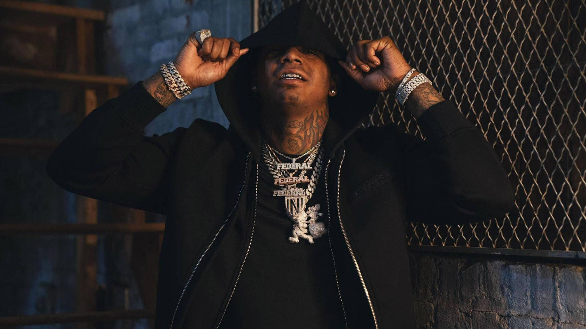 Moneybagg Yo, tattoos, chains, Full HD Desktop Wallpaper