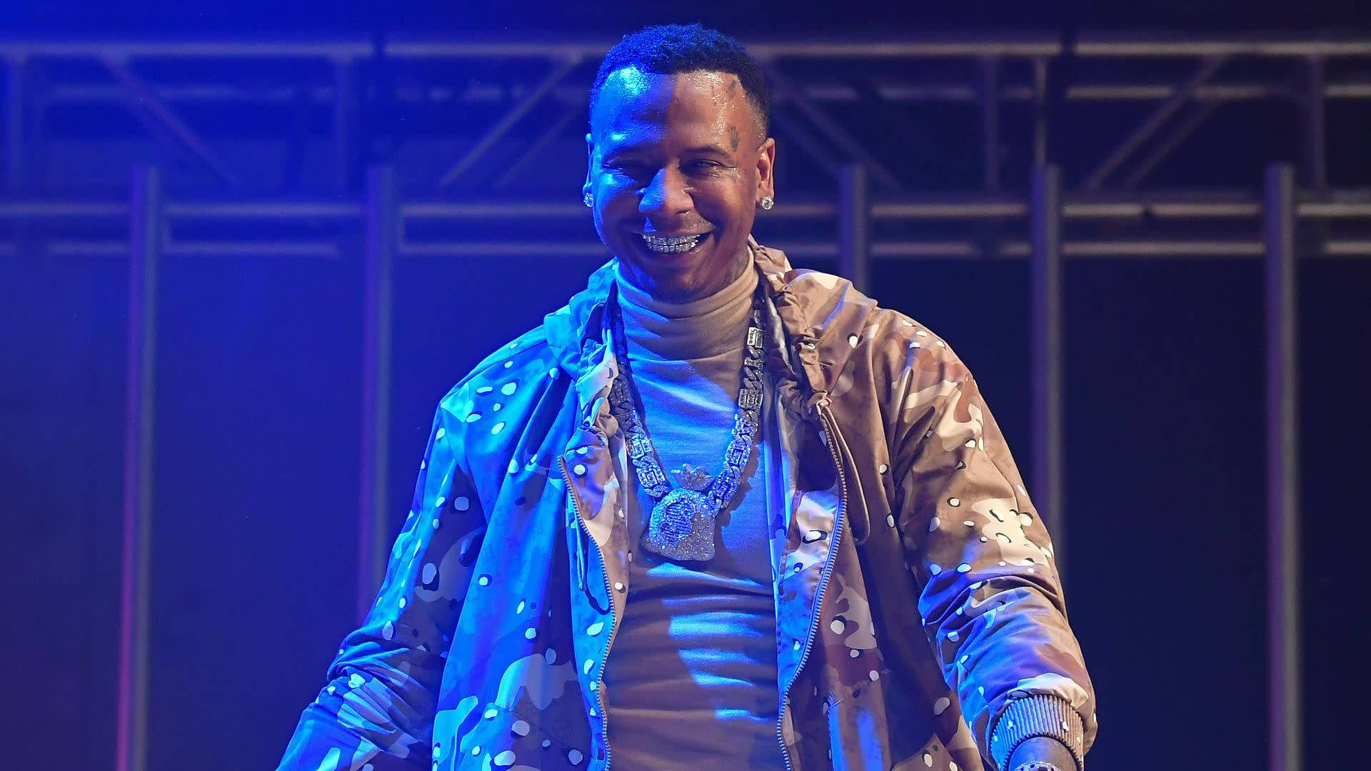 Moneybagg Yo, sparkly camouflage jacket, thick chain, Full HD Desktop Wallpaper