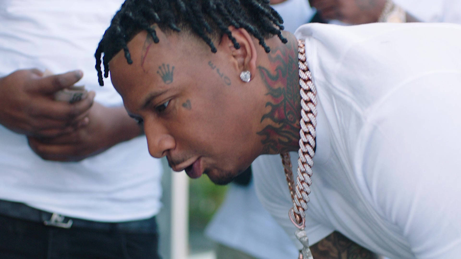 Moneybagg Yo, braided hair, neck tattoos, Full HD Desktop Wallpaper