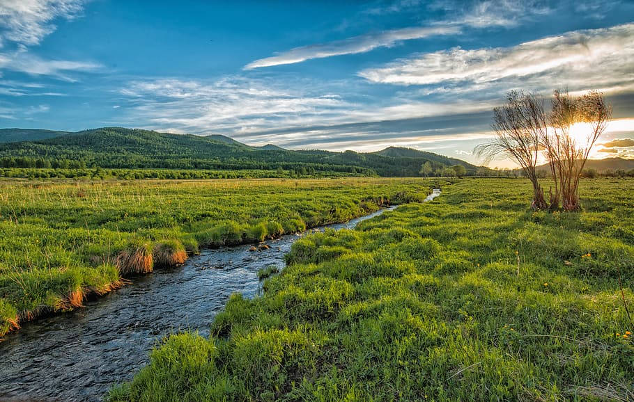 Mongolia, blue sky, sunset, SD Desktop Wallpaper