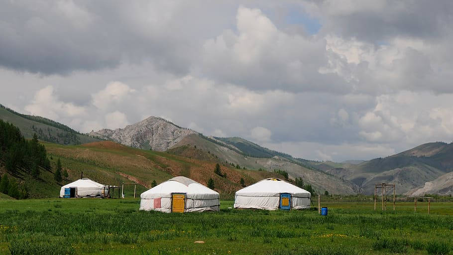 Mongolia, yurts, mountains, SD Desktop Wallpaper