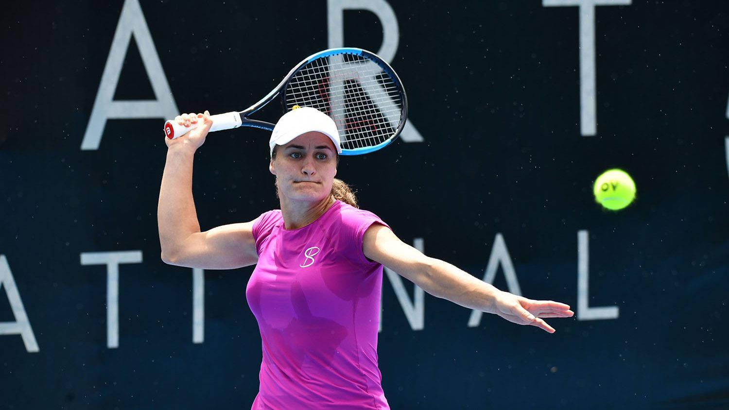 Monica Niculescu, pink shirt, yellow ball, HD Desktop Wallpaper