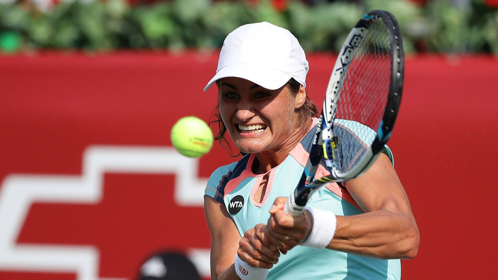 Monica Niculescu, white cap, light blue outfit, Full HD Desktop Wallpaper