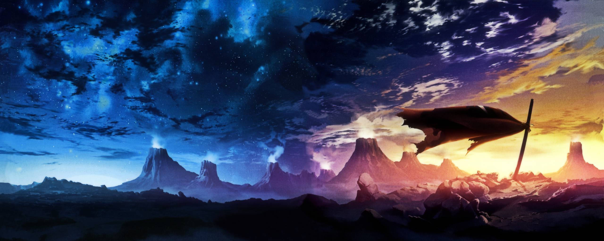 erupting volcanoes, desktop monitor, surreal twilight sky, 2K Desktop Wallpaper
