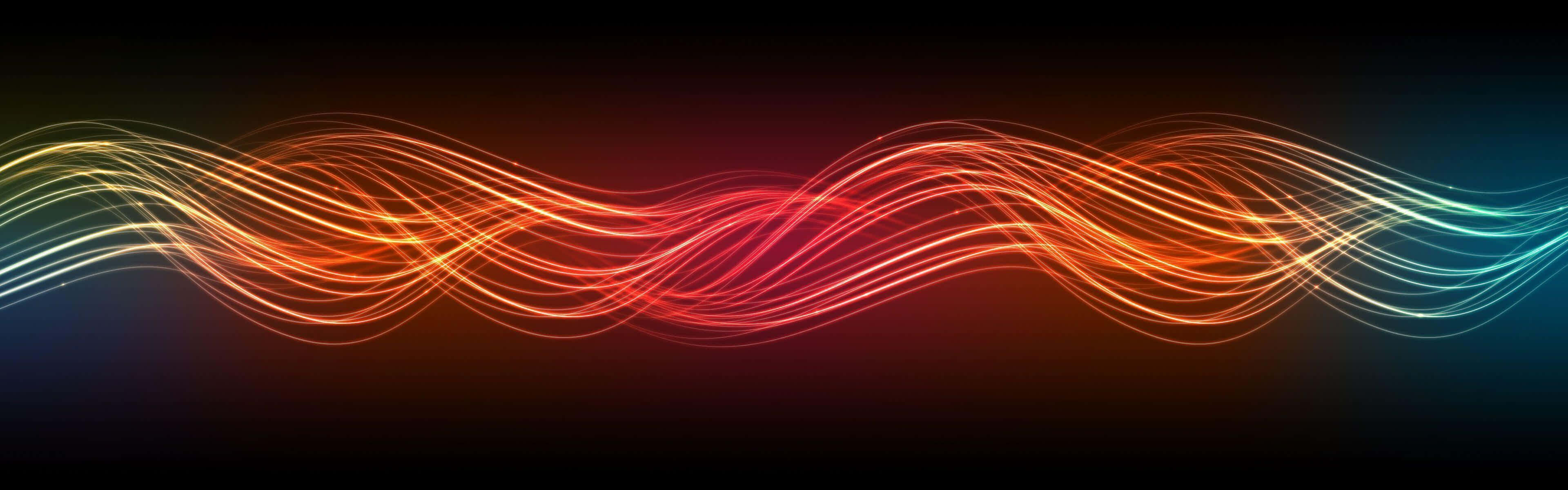 Multi Monitor Strands Of Strings, glowing light streaks, warm orange to cool blue, 4K Desktop Wallpaper