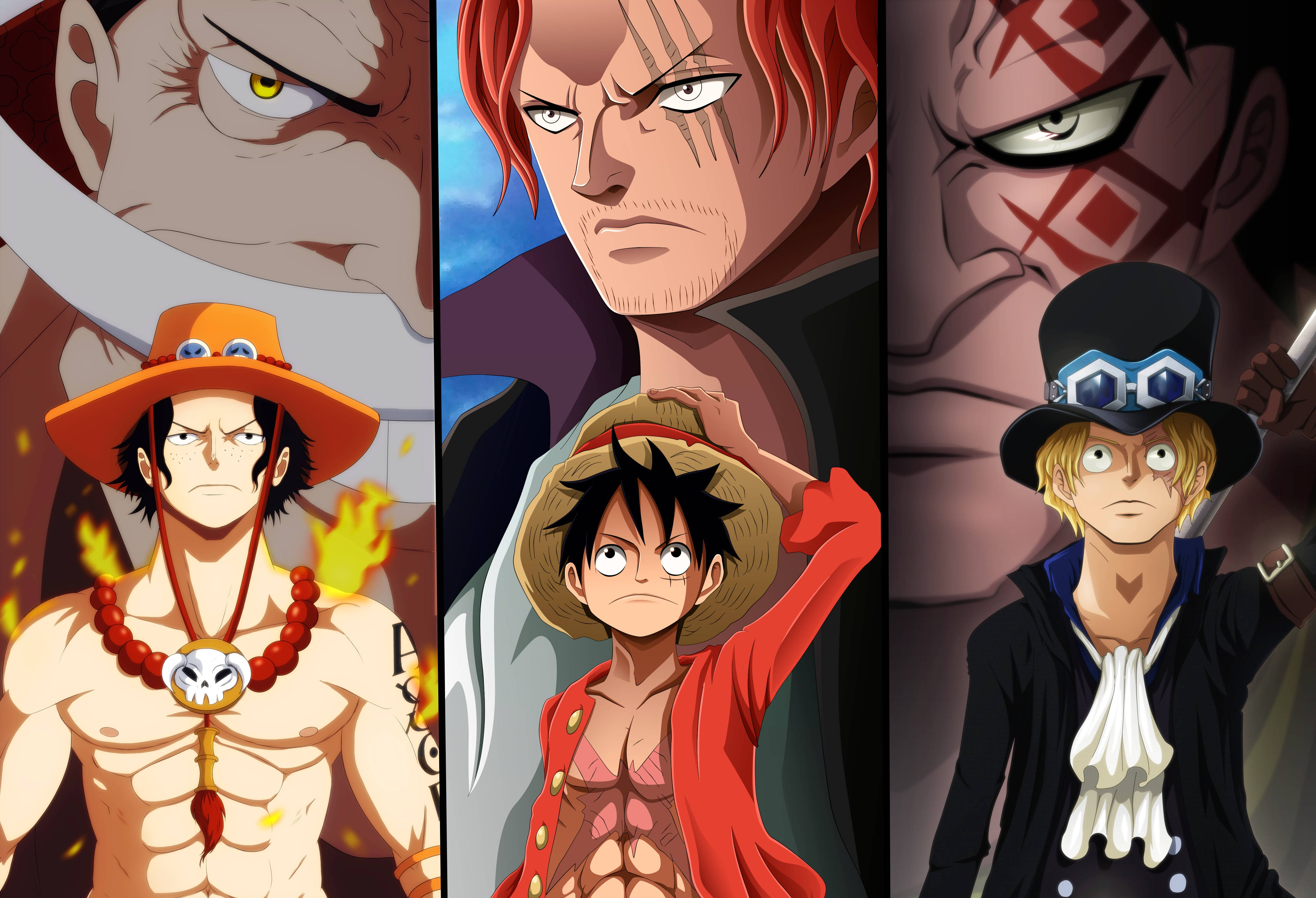 Monkey D Dragon, three brothers, anime wallpaper, 4K Desktop Wallpaper