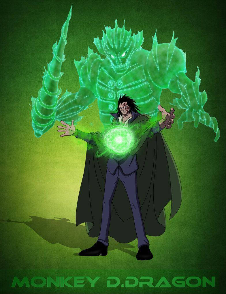 Monkey D Dragon, green monster, glowing green energy, SD Phone Wallpaper