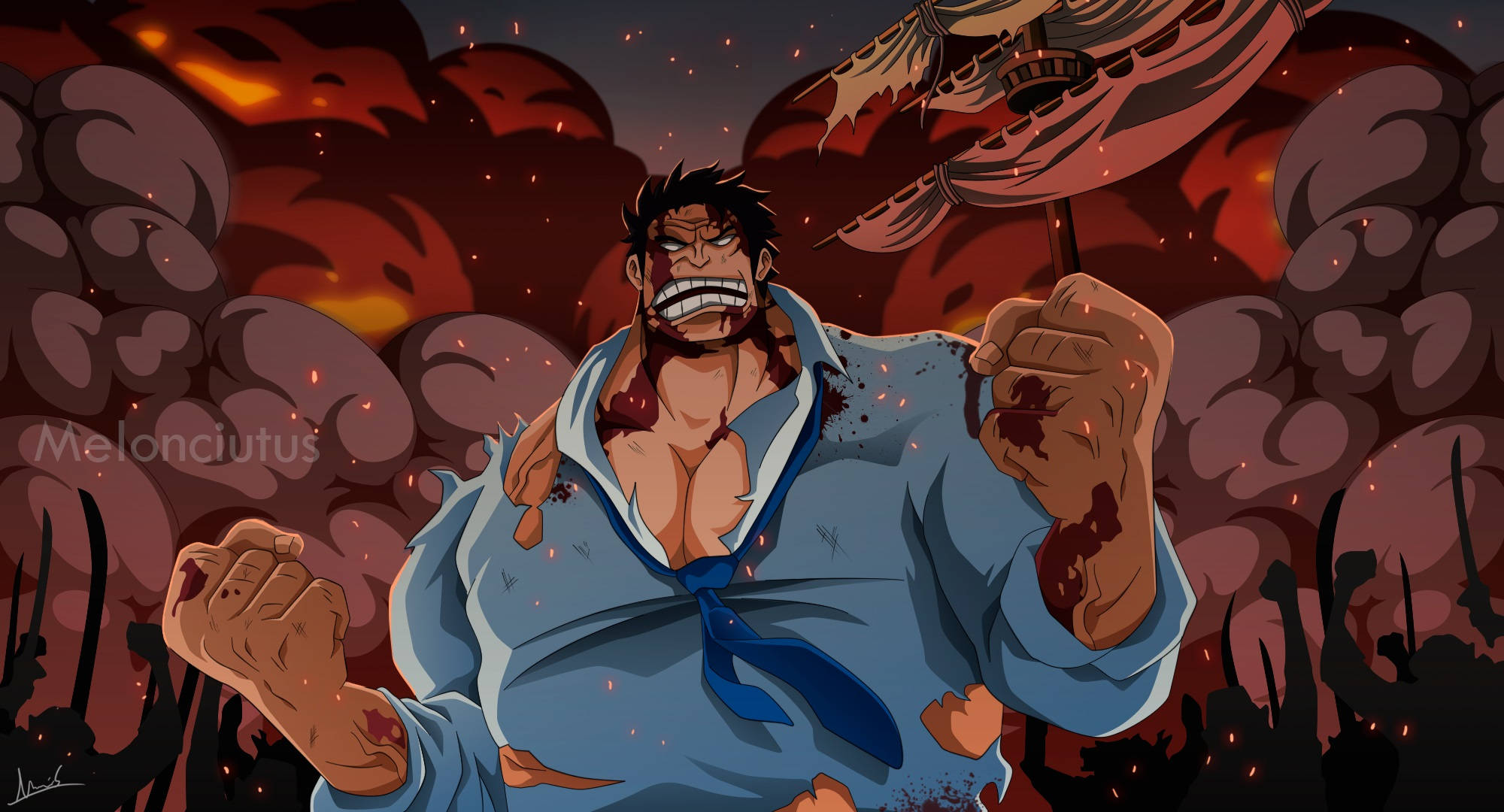 Monkey D Garp, anime warrior, fiery smoke, Full HD Desktop Wallpaper