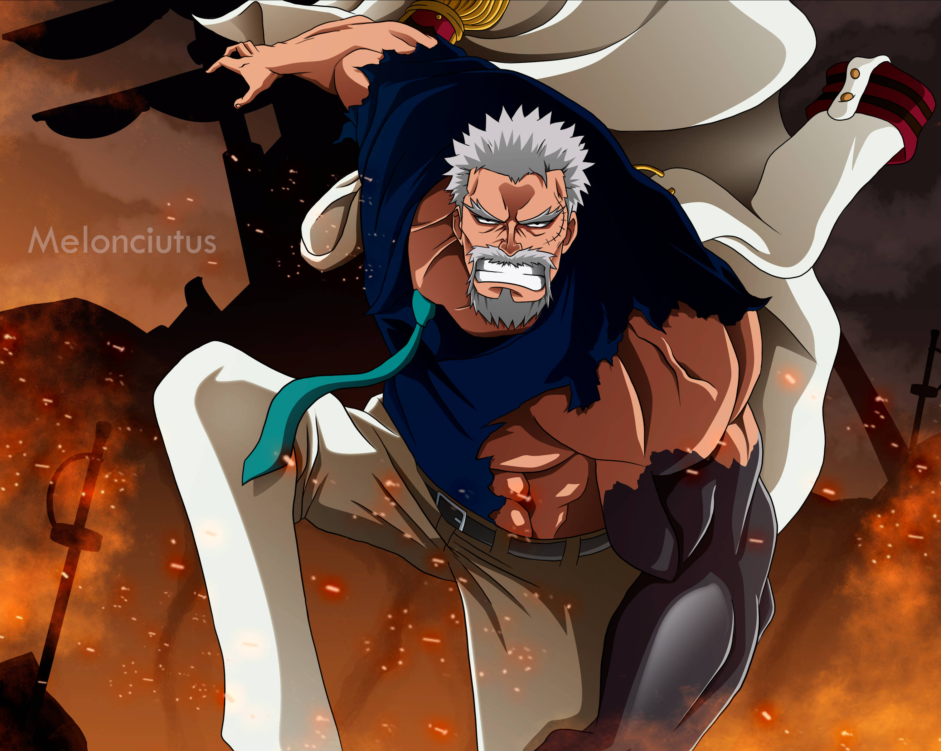 Monkey D Garp, white hair, beard, 2K Desktop Wallpaper