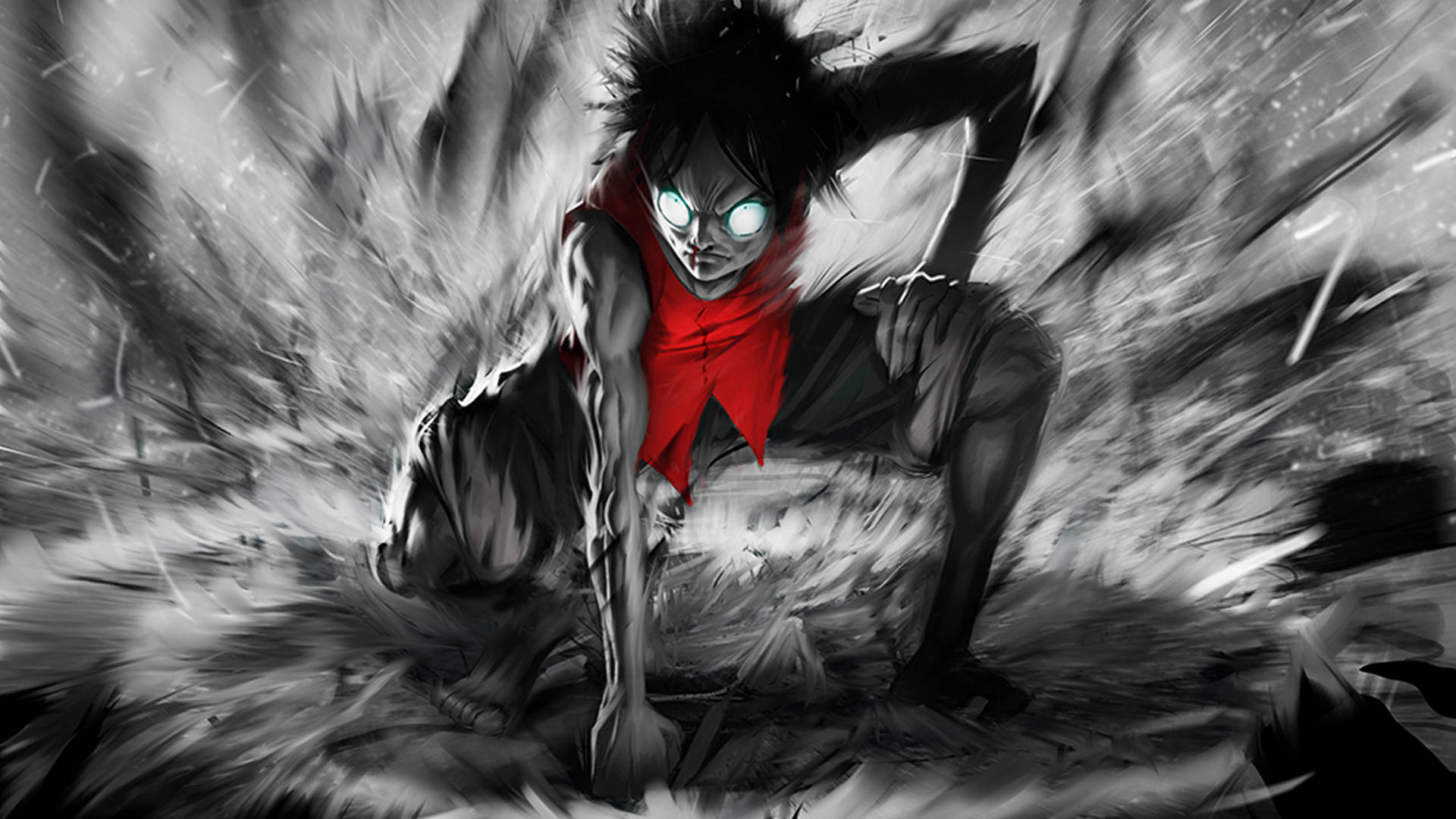 Monkey D Luffy, glowing eyes, red scarf, Full HD Desktop Wallpaper