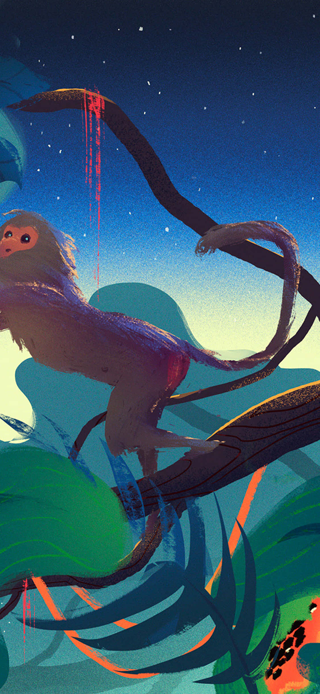 Monkey iPhone, starry twilight sky, vibrant green, Full HD Phone Wallpaper