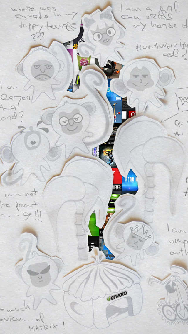Monkey iPhone, 640 x 1136, hand-drawn cartoon character cutouts, SD Phone Wallpaper