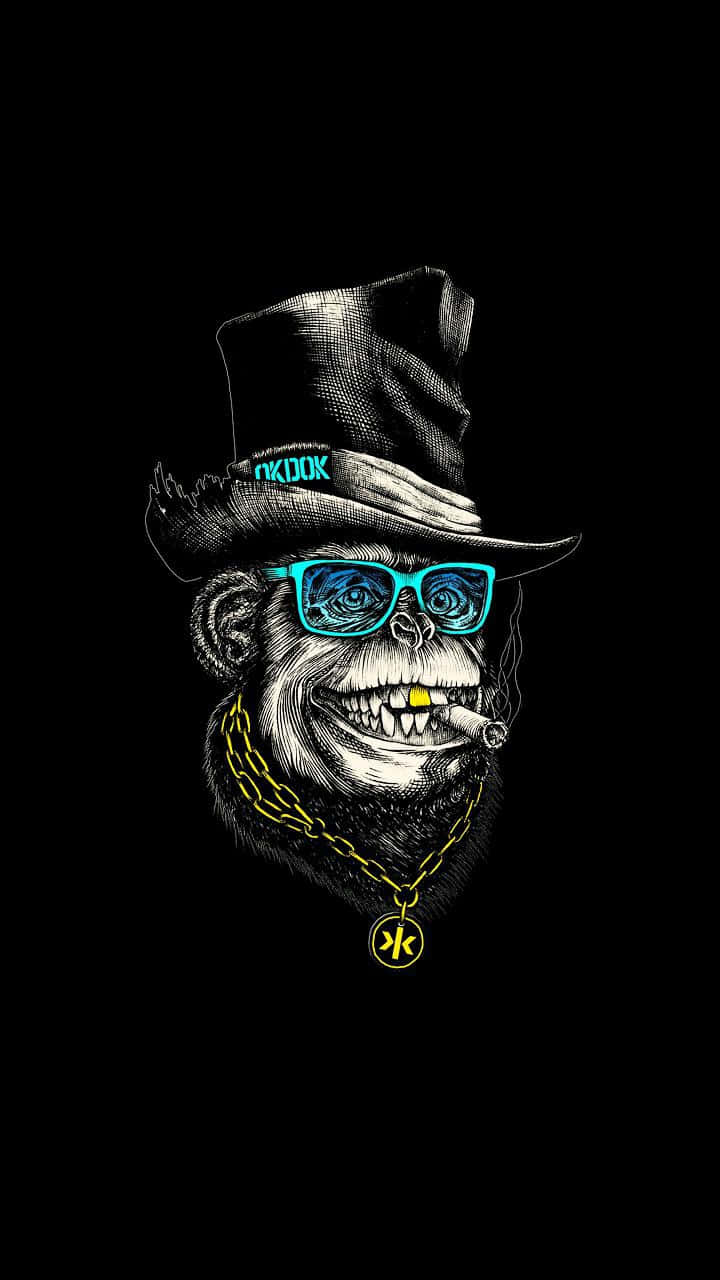 monkey, top hat, blue glasses, HD Phone Wallpaper