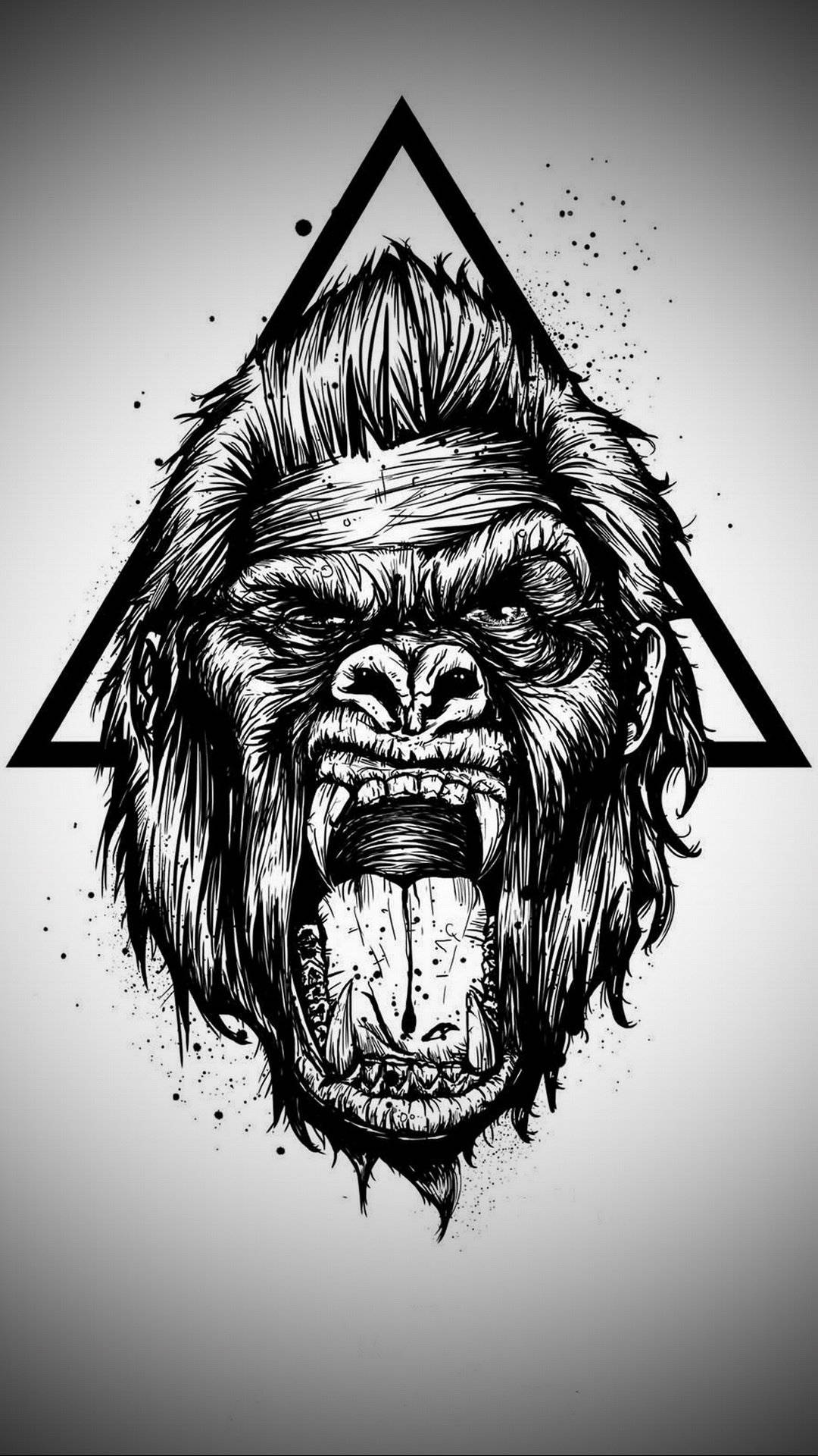 gorilla, black triangle, gradient gray background, Full HD Phone Wallpaper