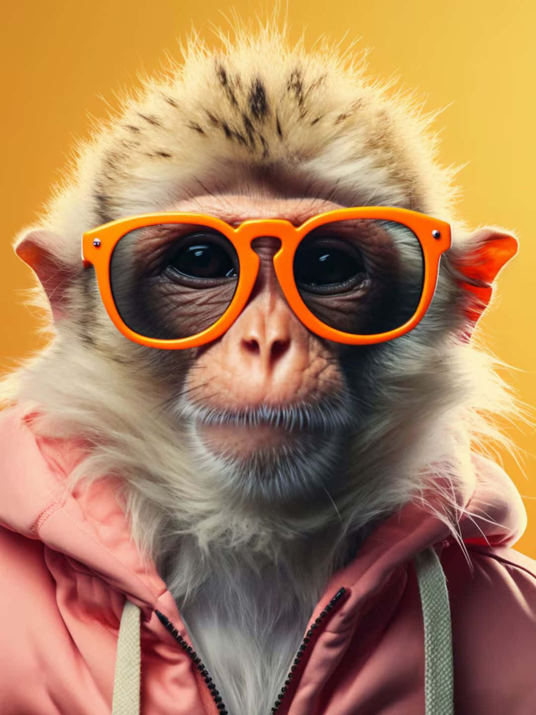 monkey, bright orange sunglasses, pink hoodie, HD Phone Wallpaper