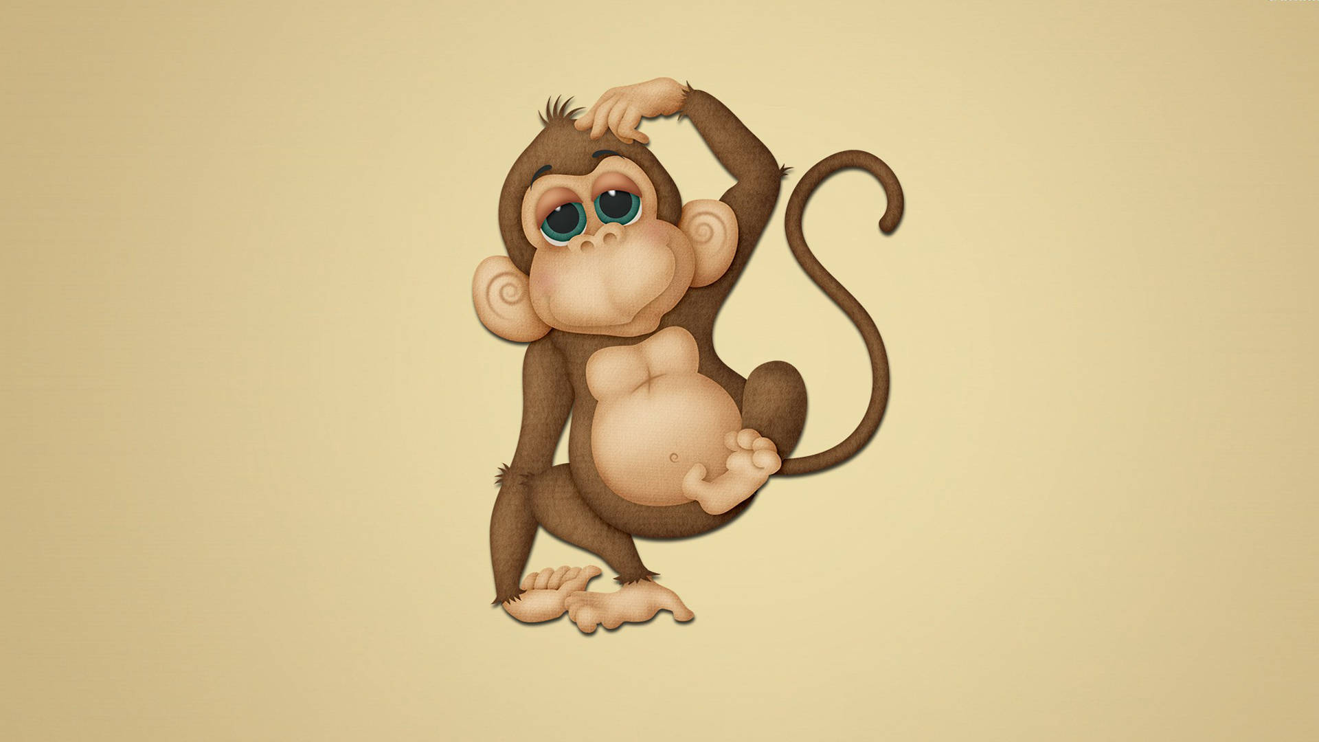 thinking monkey, cartoon monkey, big blue eyes, Full HD Desktop Wallpaper
