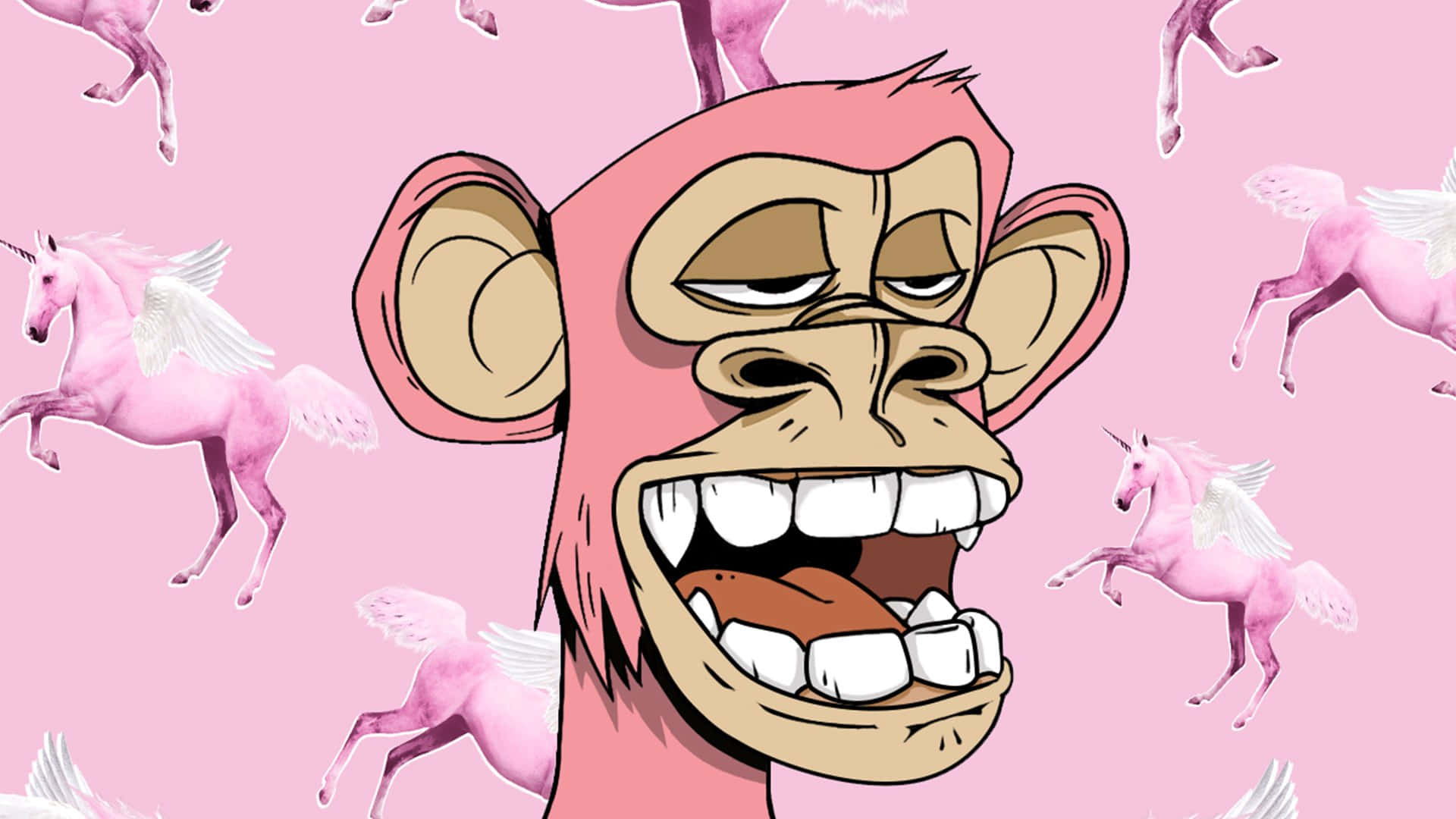 monkey, pink fur, pink winged unicorns, Full HD Desktop Wallpaper