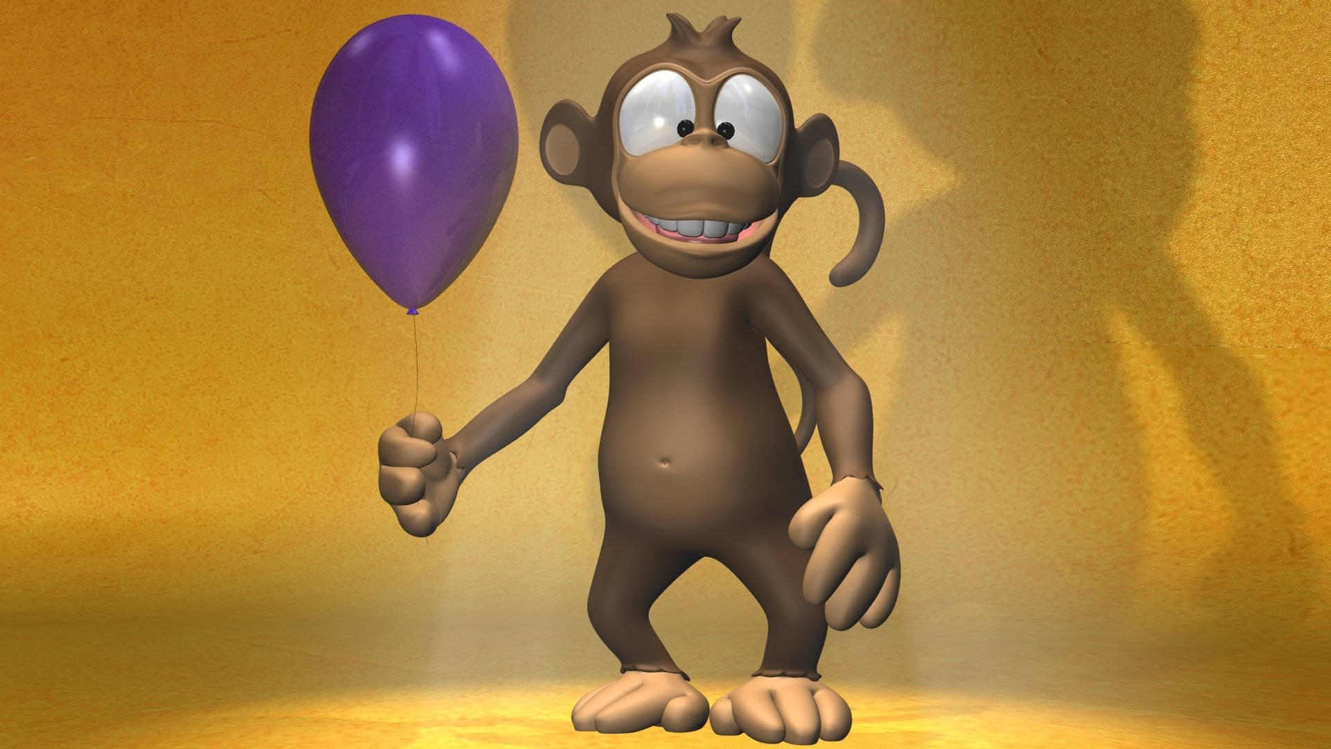 Cute 3D Phone Monkey, cartoon monkey, big eyes, Full HD Desktop Wallpaper