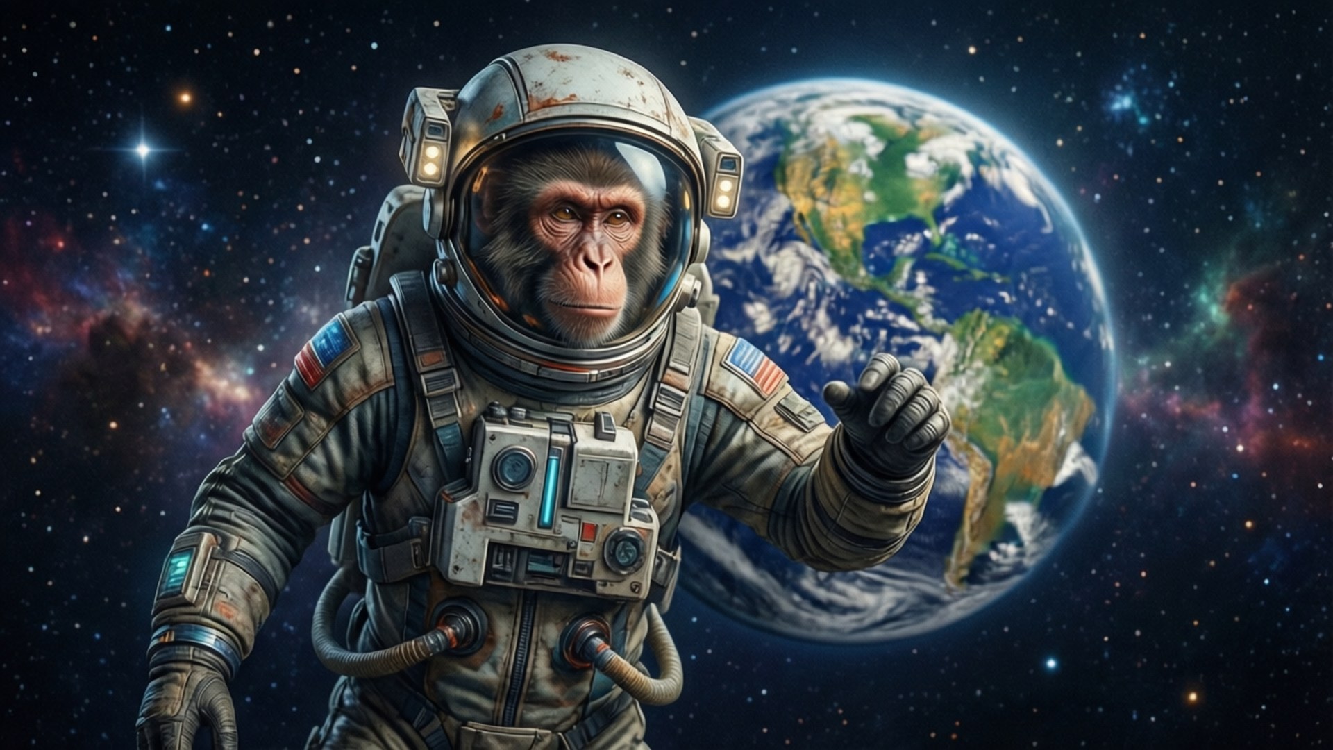 chimpanzee astronaut, spacesuit, space, Full HD Desktop Wallpaper
