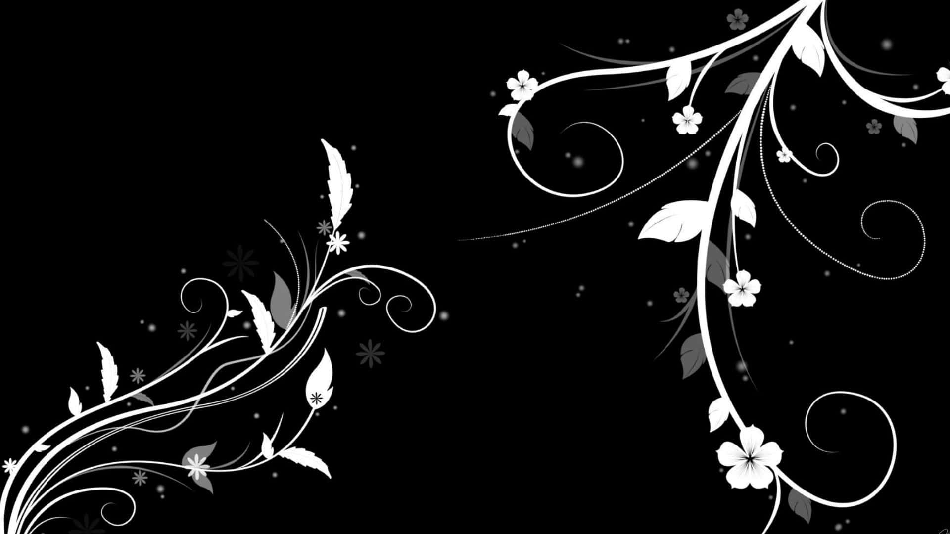elegant floral design, white floral swirls, black background, Full HD Desktop Wallpaper