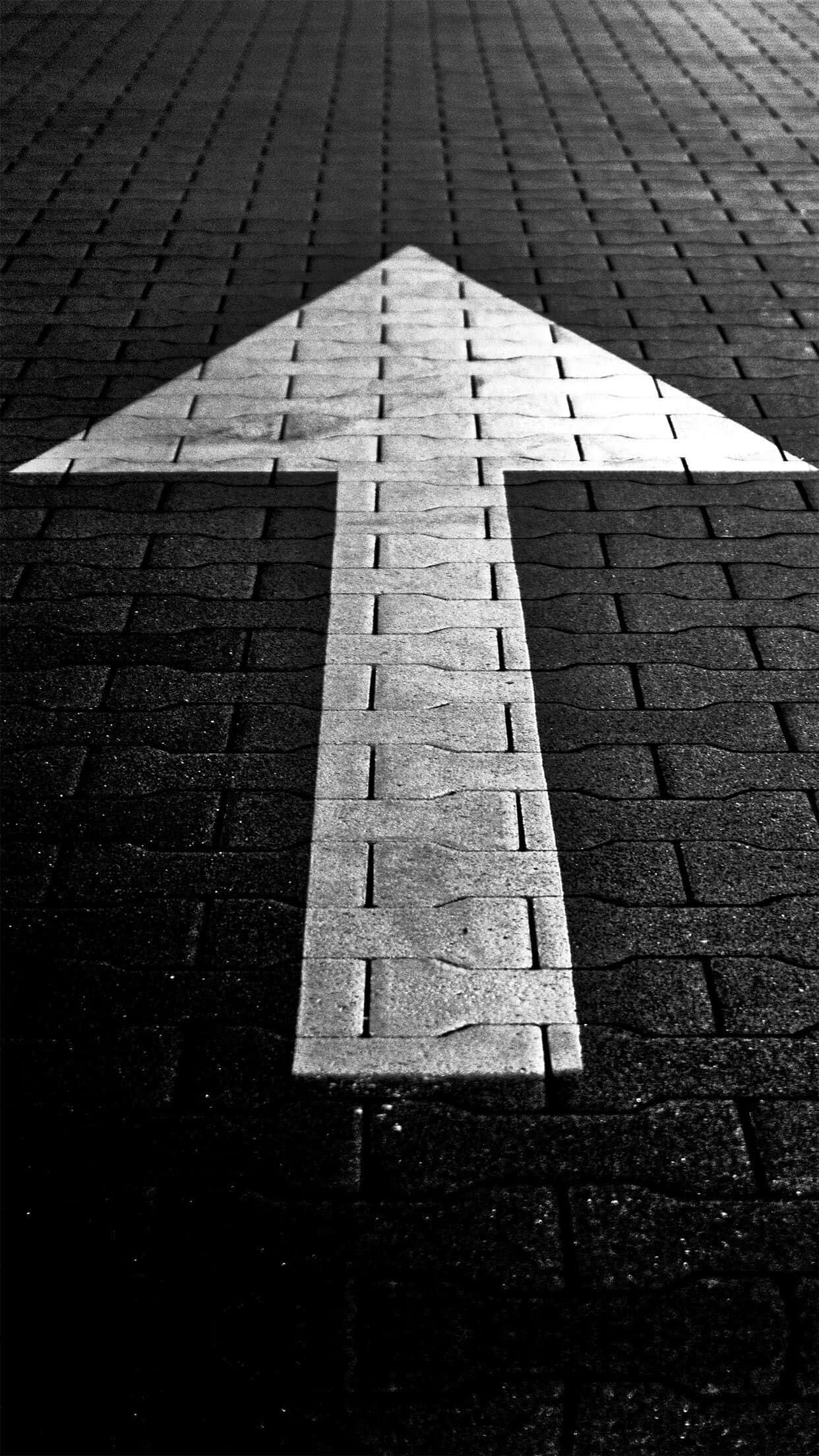 monochrome, arrow pointing upwards, paving stones, Full HD Phone Wallpaper