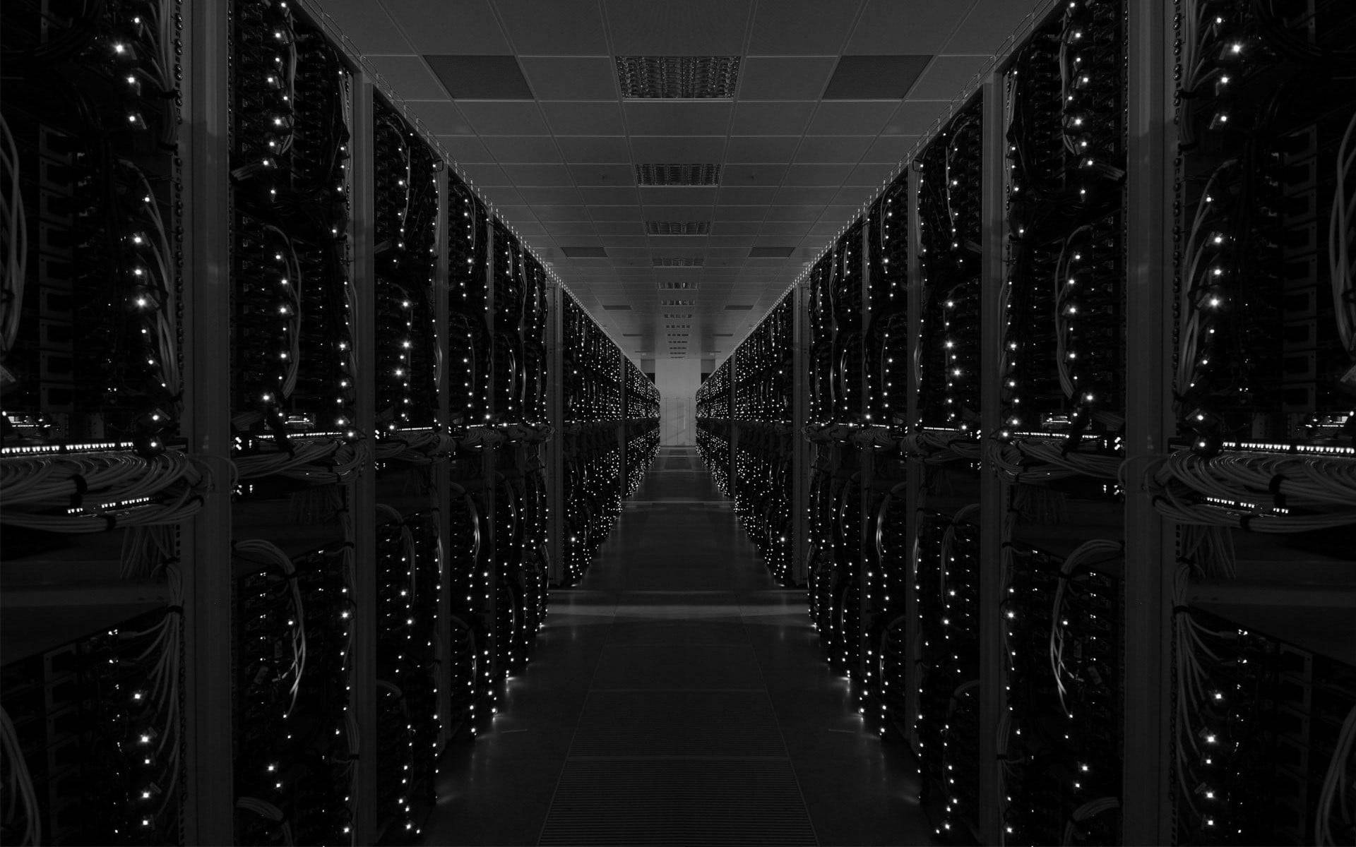Database Center, server racks, glowing indicator lights, Full HD Desktop Wallpaper