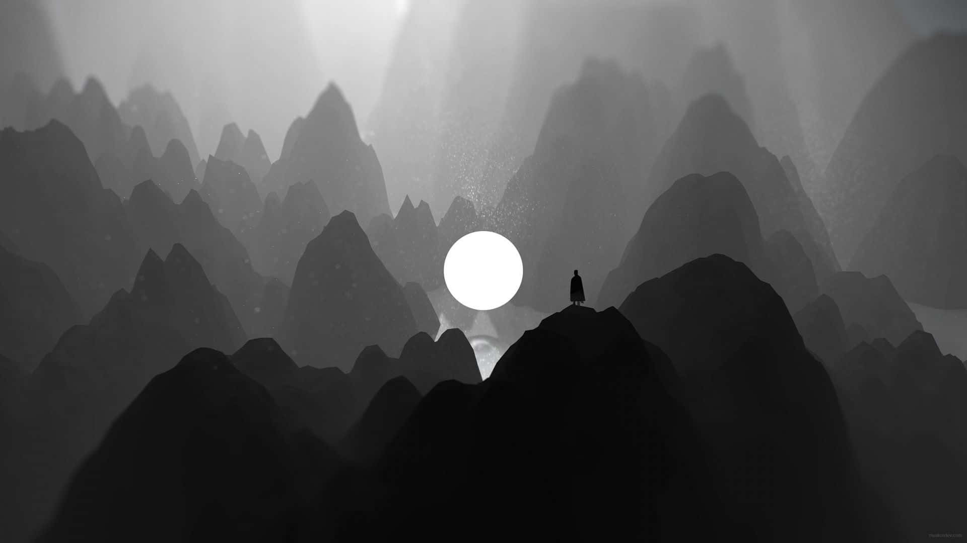 black mountain peaks, lone figure, mountain peak, Full HD Desktop Wallpaper