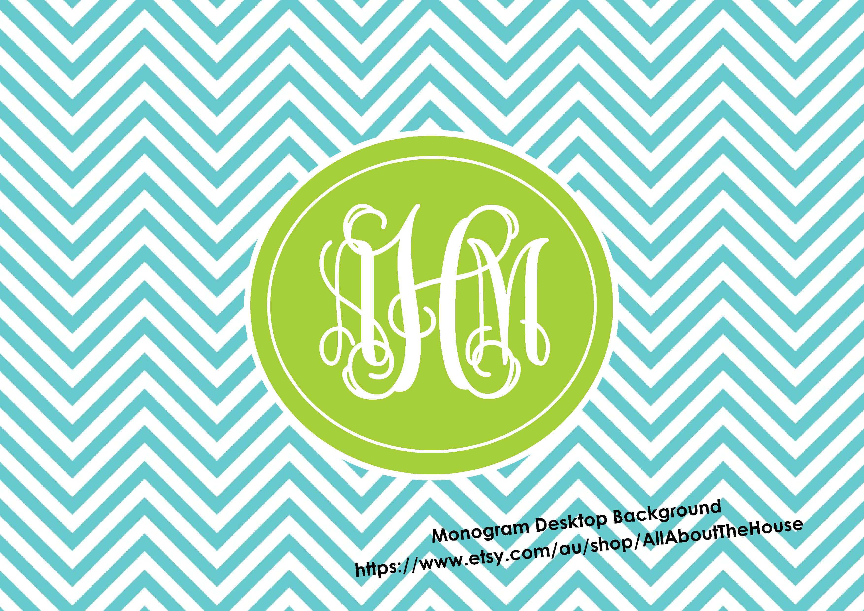 Monogram Desktop, teal, white, 2K Desktop Wallpaper